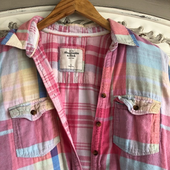 A&F pastel plaid button up - Picture 3 of 4